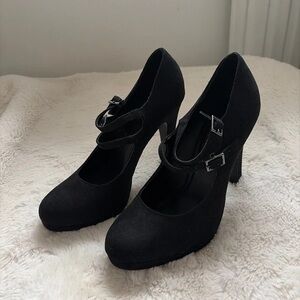 Elegant Black Women's Heels with Double Buckle